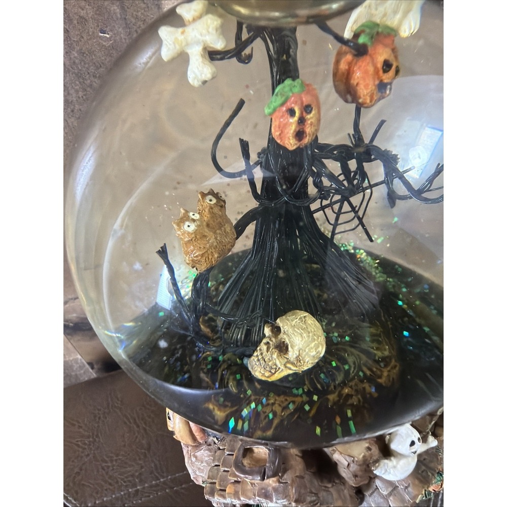 Vintage Halloween Musical Water Snow Globe Ding Dong Witch is Dead Skull Ghosts - Picture 2 of 16